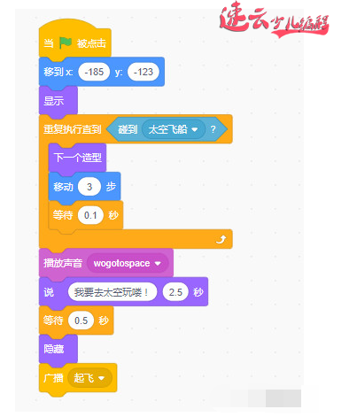 山东少儿编程:5岁孩子制作小猫在月球上做飞船去旅行!~济南少儿编程~少儿编程(图5) 山东少儿编程:5岁孩子制作小猫在月球上做飞船去旅行!~济南少儿编程~少儿编程(图5)